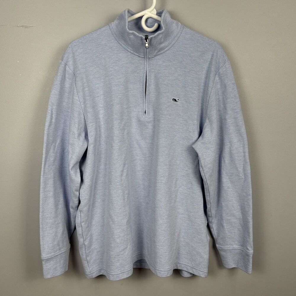 Vineyard Vines Saltwater 1/4 Zip Blue & White Striped Pullover Size XL
